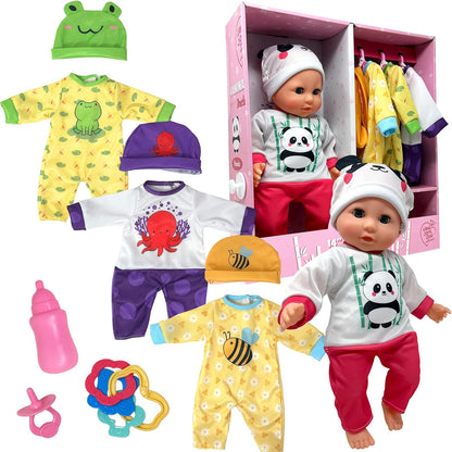 Muñeca de bebé de cuerpo suave con accesorios y 4 juegos de trajes...
