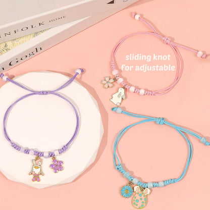 Regalos de Pascua para niños, 3 pulseras ajustables con dije de conejo con tarjeta de conejo, bonita pulsera de joyería para rellenos de cesta de Pascua para adolescentes, mujeres y niños