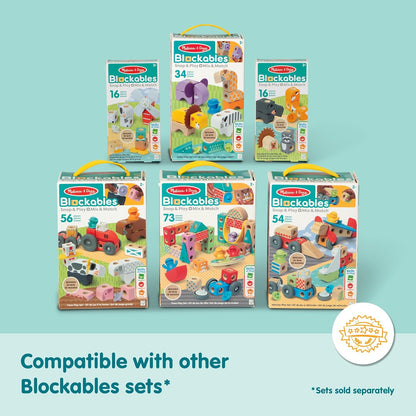 Melissa & Doug Blockables™ Town Snap and Play, mezcla y combina bloques de construcción de madera conectables, juguete para niños y niñas en edad preescolar (73 piezas)
