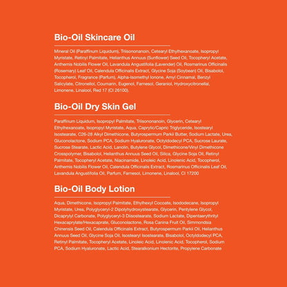 Bio-Oil Juego de cuidado de la piel para cicatrices, estrías y piel seca, kit de 3 piezas de tamaño de viaje que incluye aceite para el cuidado de la piel (2 onzas), gel para piel seca (1.7 onzas) y loción corporal (5.7 onzas), estrías de embarazo y mater