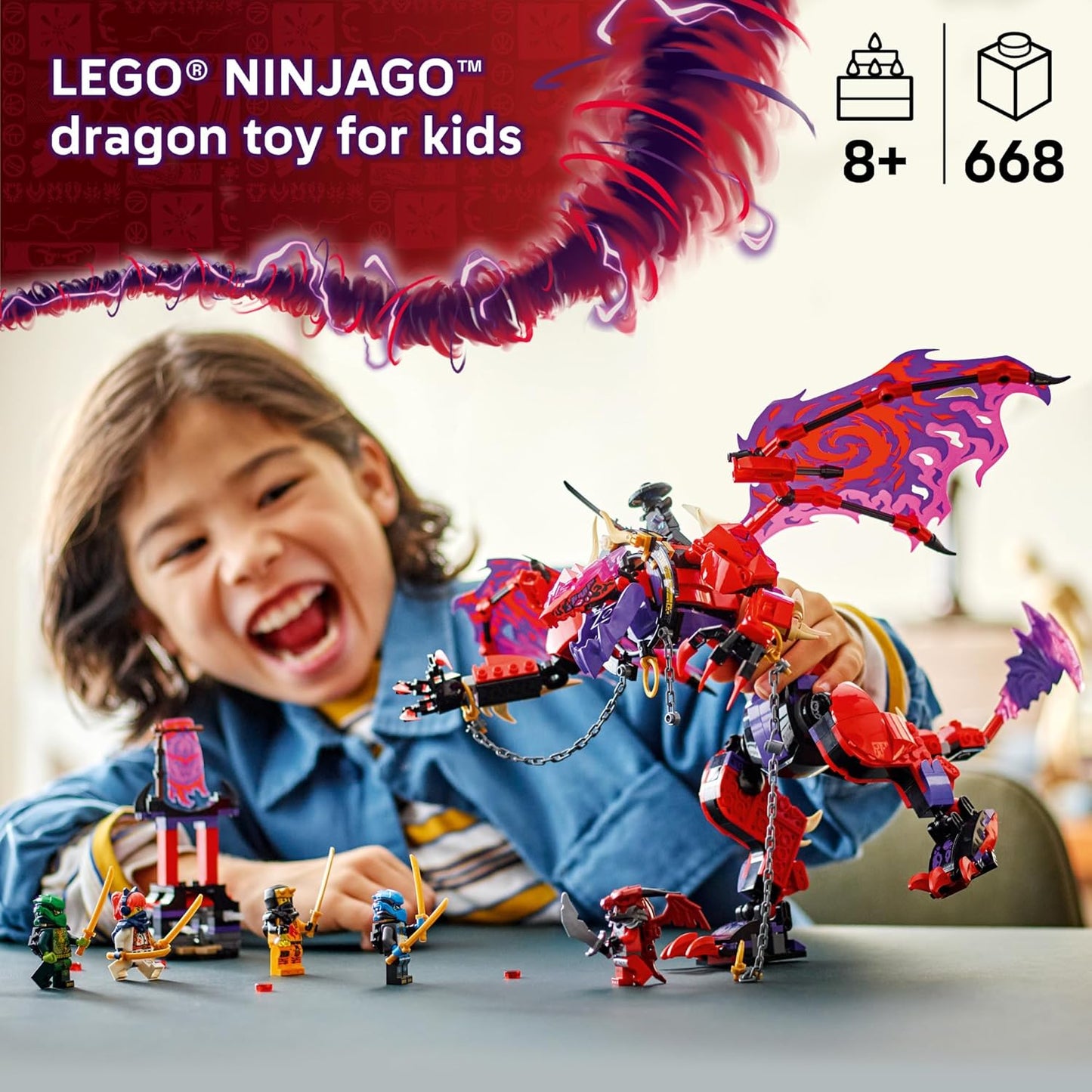 LEGO NINJAGO Thunderfang Dragón del Caos Juguete de construcción para niños a partir de 8 años – Juego de Dragón Rising con 6 minifiguras y figura de dragón articulable – Idea de regalo de cumpleaños