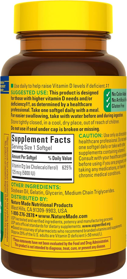 Nature Made Extra Strength Vitamina D3 5000 IU (125 mcg), suplement...