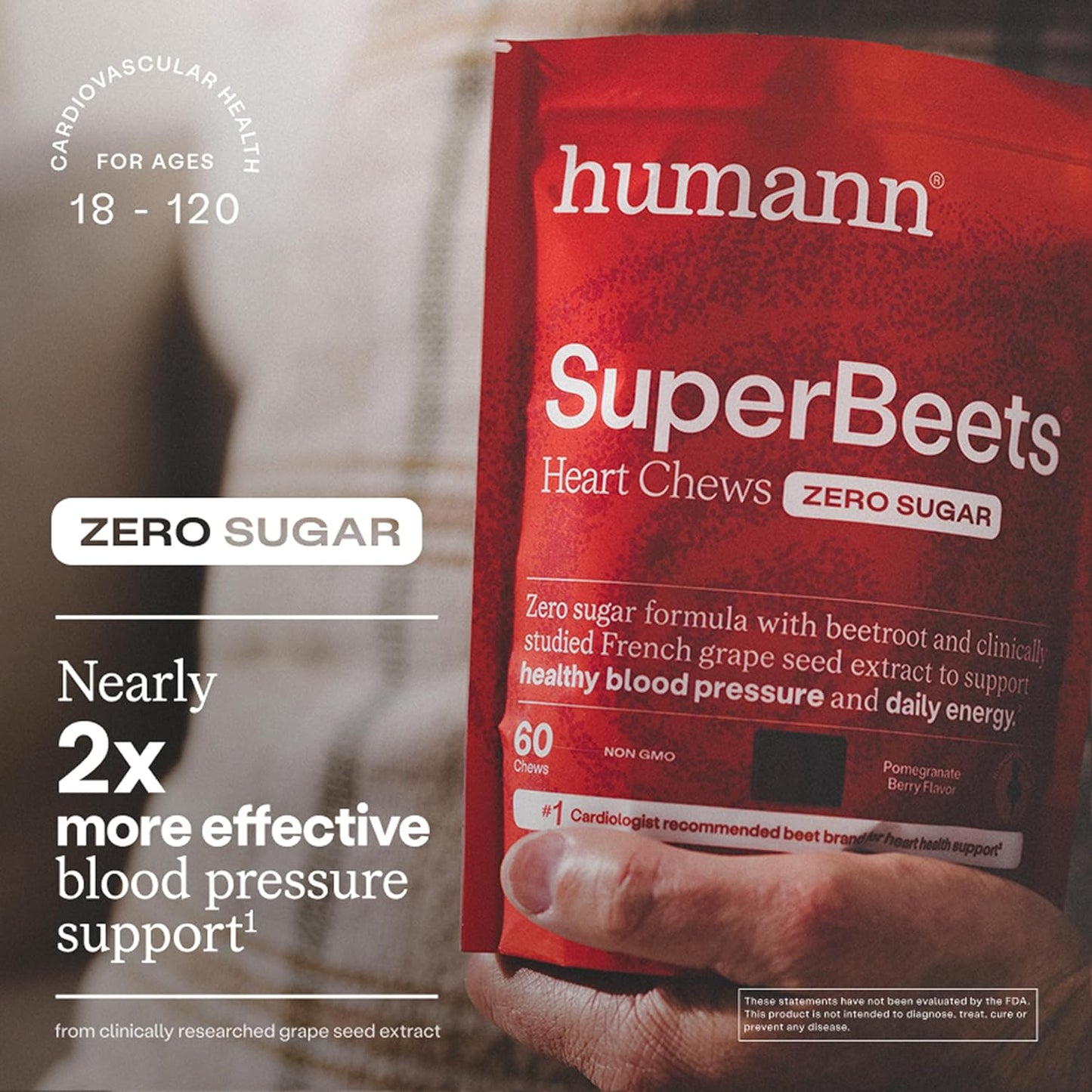 Humann SuperBeets Heart Chews Zero Sugar, Soporte de óxido nítrico...