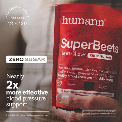 Humann SuperBeets Heart Chews Zero Sugar, Soporte de óxido nítrico...
