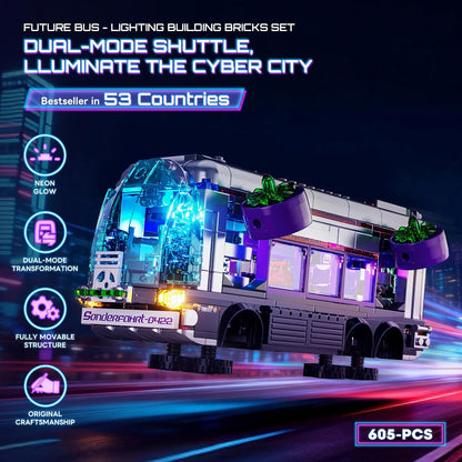 Cyberpunk Future-Bus - Juego de ladrillos de construcción, colección de vehículos del futuro de Cyberpunk City, luz LED, 2 en 1, modelo de automóvil, 605 piezas para adultos y amantes de la