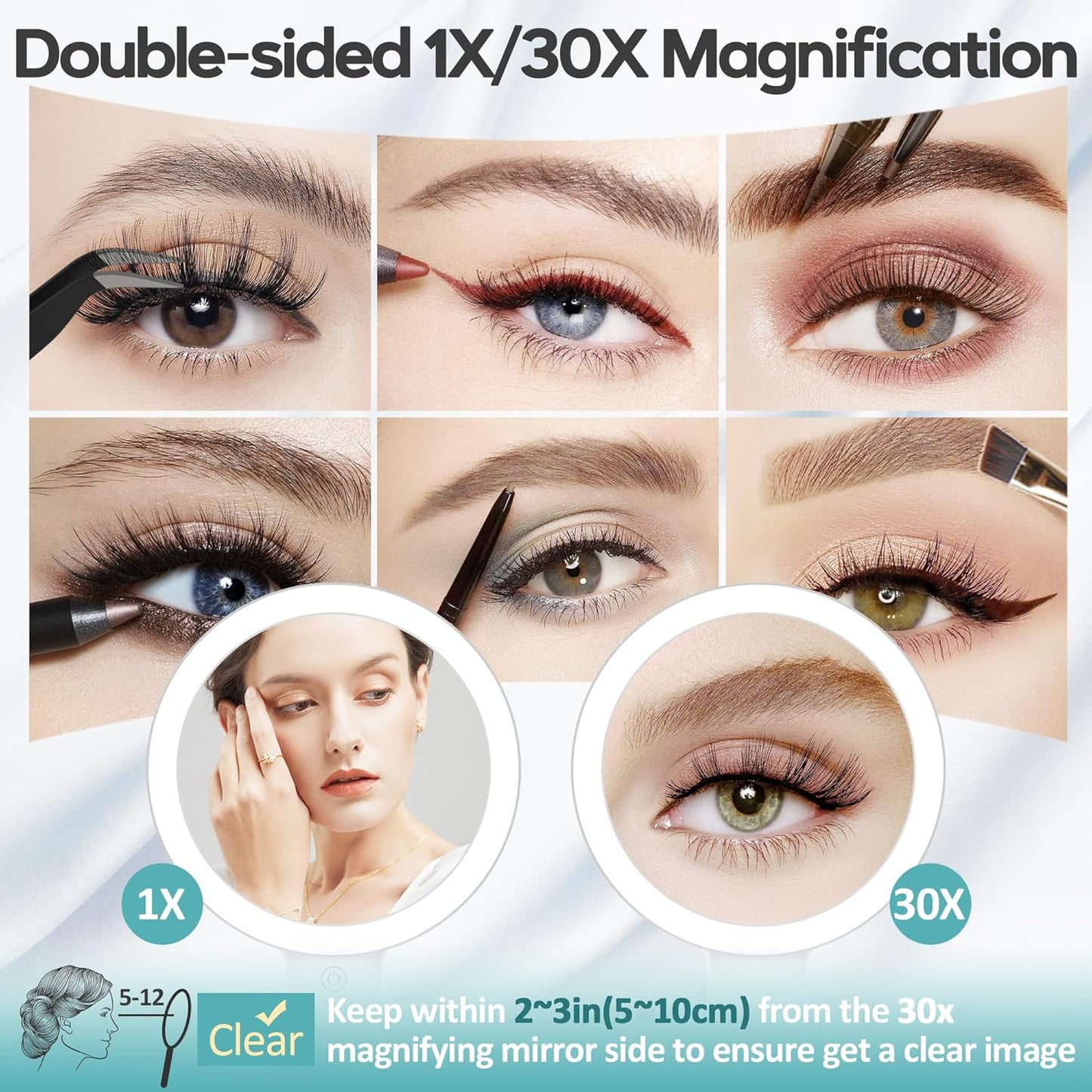 B Beauty Planet Espejo de aumento con luz 30X, espejo de maquillaje...
