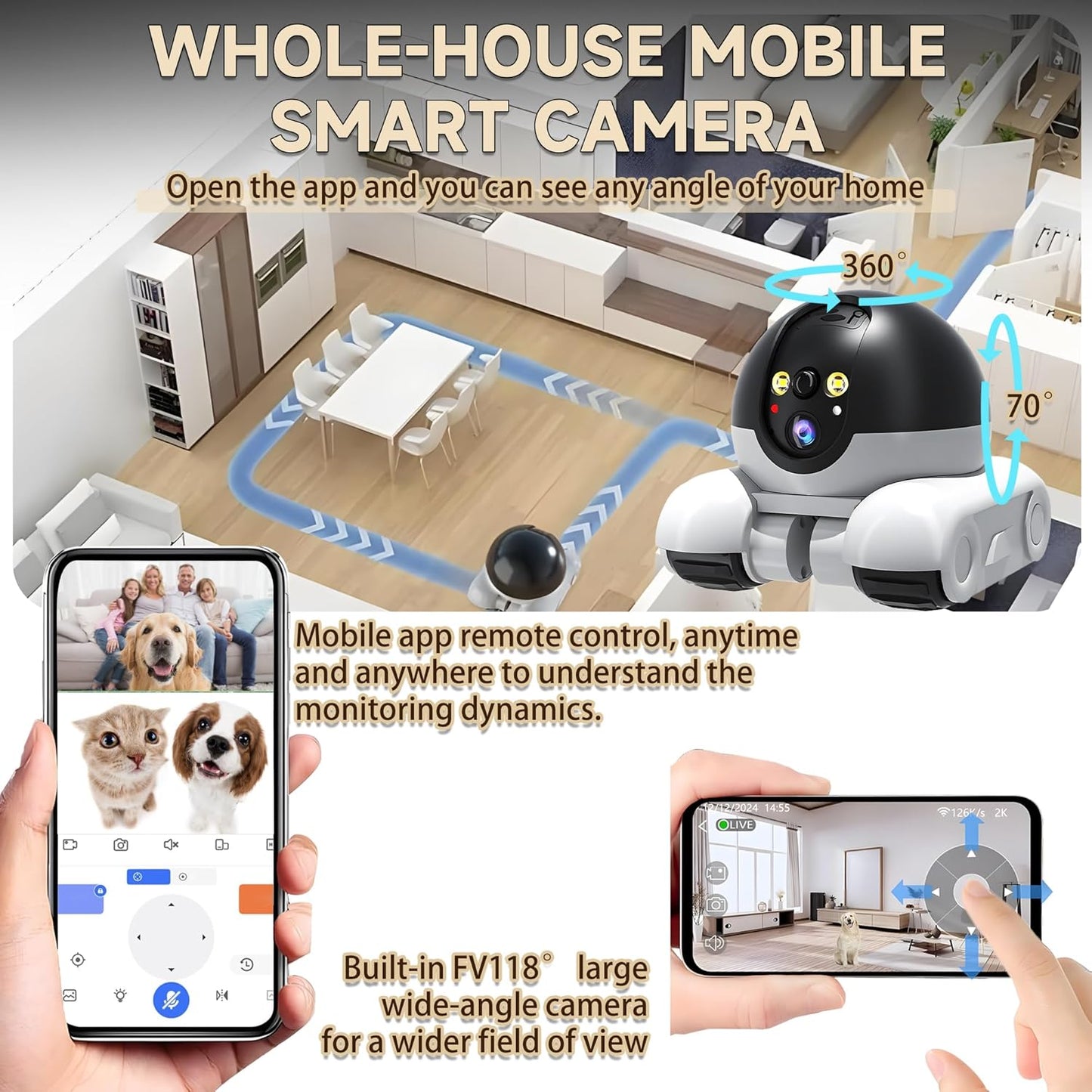 Cámara OROMVO para mascotas, cámara de seguridad de 1080p para el h...