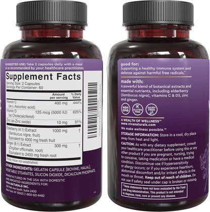 Viva Naturals Saúco con vitamina C y zinc para adultos - 5 en 1 Cáp...