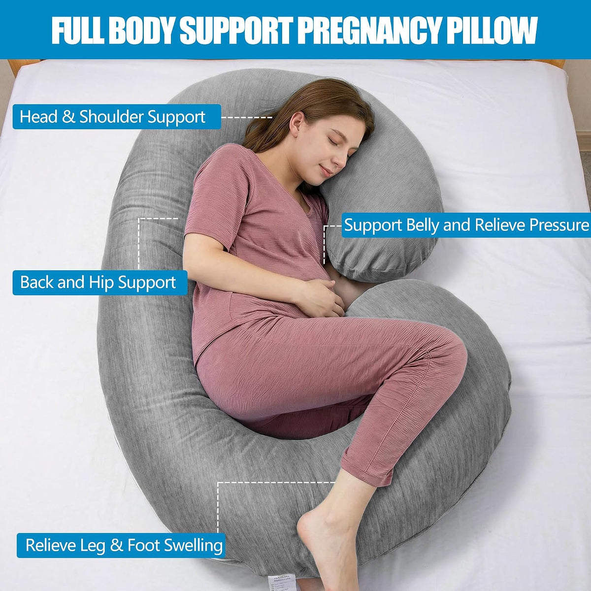 1 MIDDLE ONE Almohada de embarazo, almohada de cuerpo completo en f...
