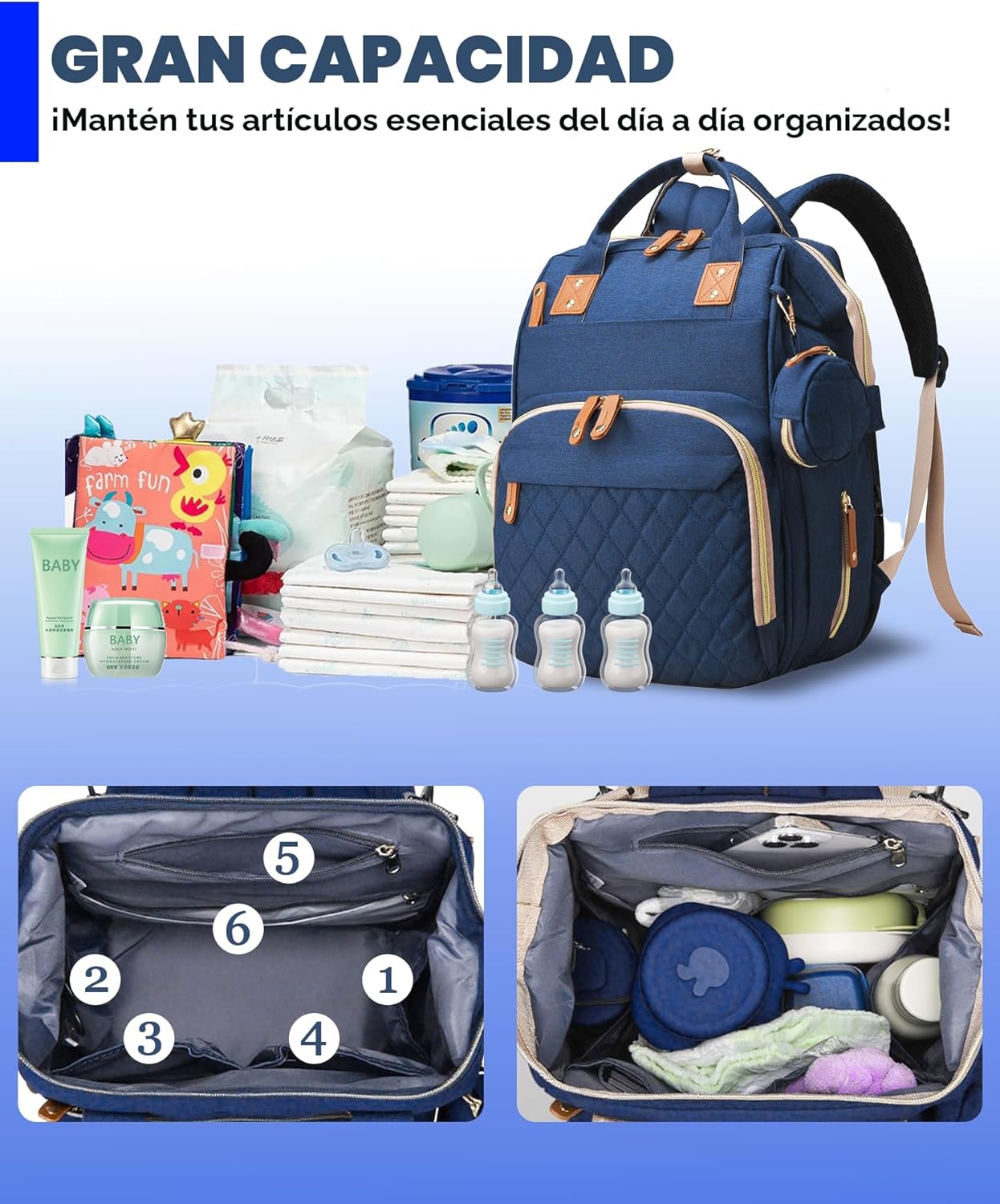 Lamroro Bolsa de pañales con cambiador, mochila de pañales 3 en 1 p...