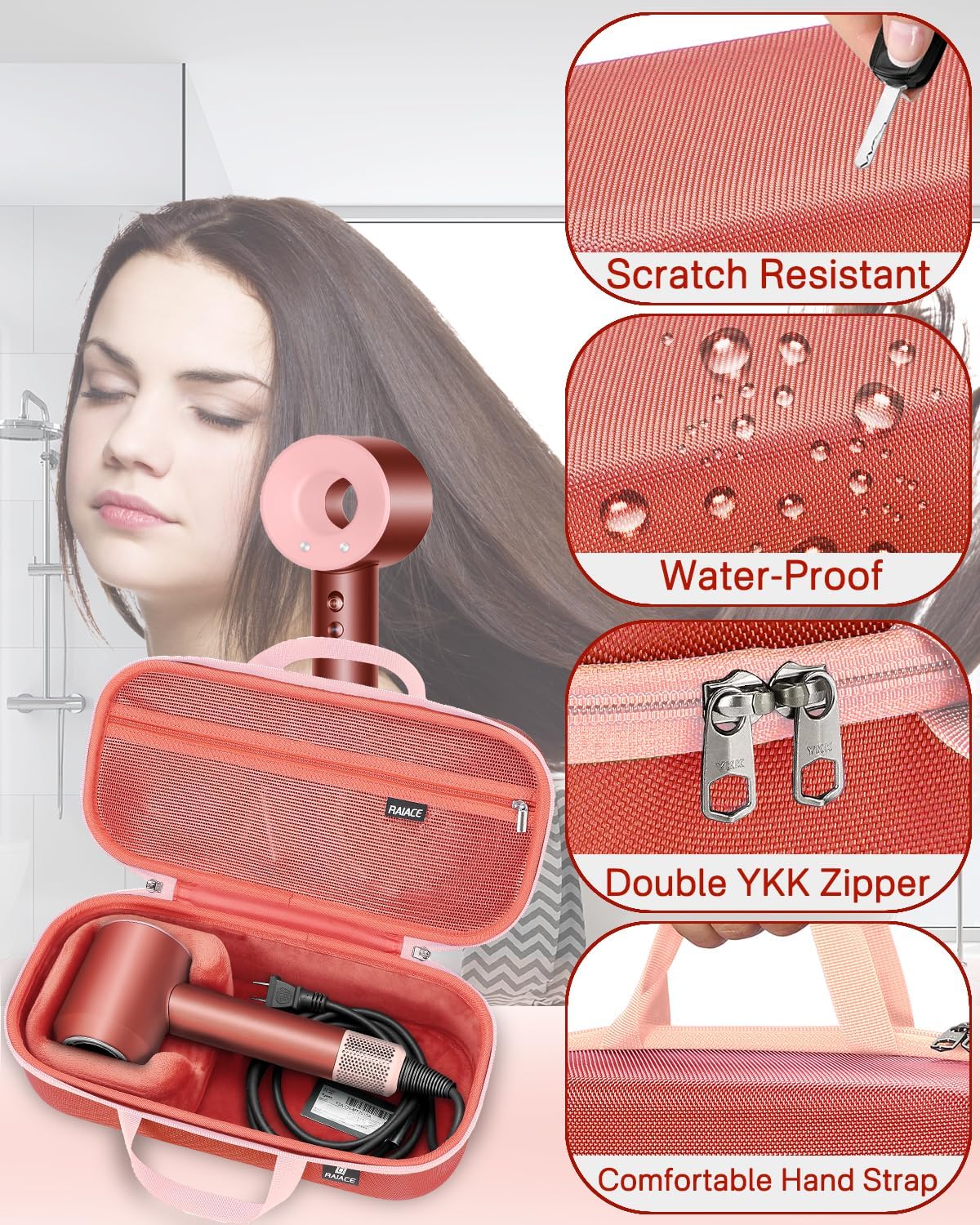 Estuche de almacenamiento rígido RAIACE compatible con secador de p...