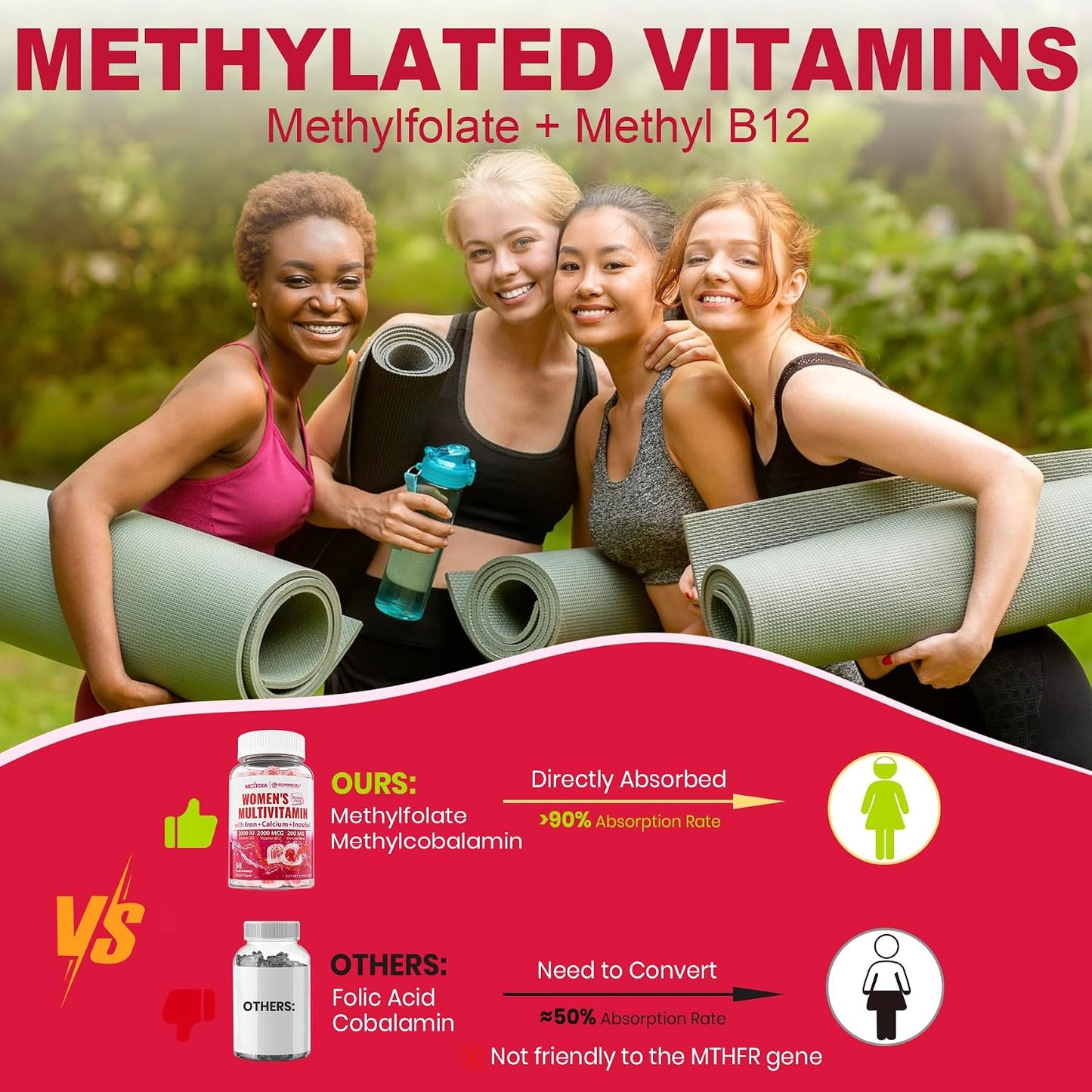 Paquete de 2) Gomitas de multivitaminas metiladas sin azúcar para m...