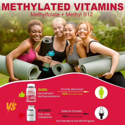 Paquete de 2) Gomitas de multivitaminas metiladas sin azúcar para m...