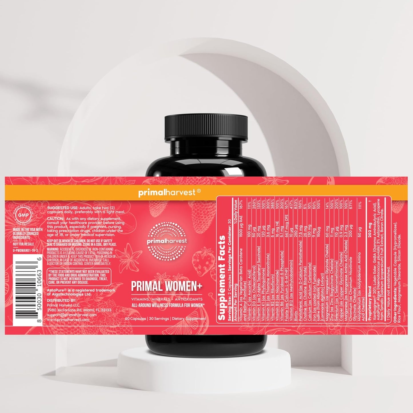 Primal Harvest Women+, Multivitamin para mujer con vitamina A, vita...