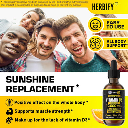 HERBIFY Vitamina D3 10000 UI - Gotas líquidas de vitamina D fabrica...