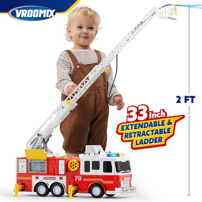 JOYIN Camión de Bomberos Extra Grande para Niños Pequeños con Escalera de 33 Pulgadas, Luces y Bomba Rociadora, Vehículo de Emergencia Grande, Juguetes para Niños de 3, 4, 5, 6, 7 Años de Edad, Regalo