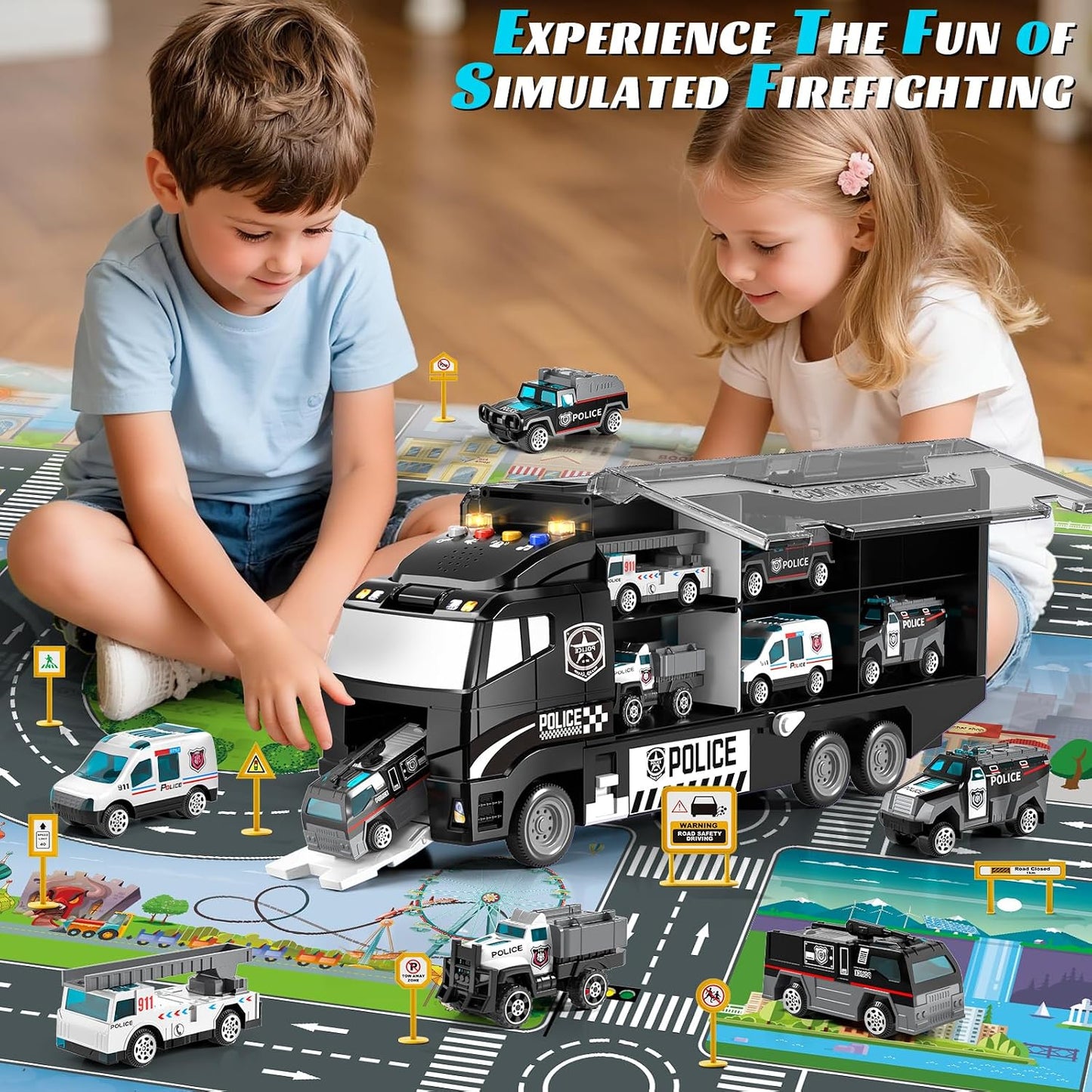 YunWings Juego de Coches de Policía para Niños Pequeños: Camión de...