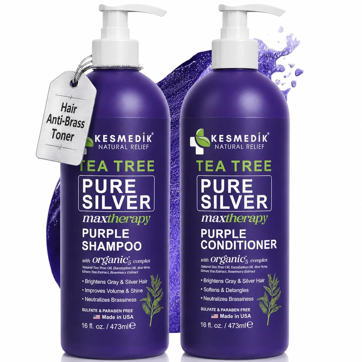 Juego de champú y acondicionador de árbol de té morado para cabello...