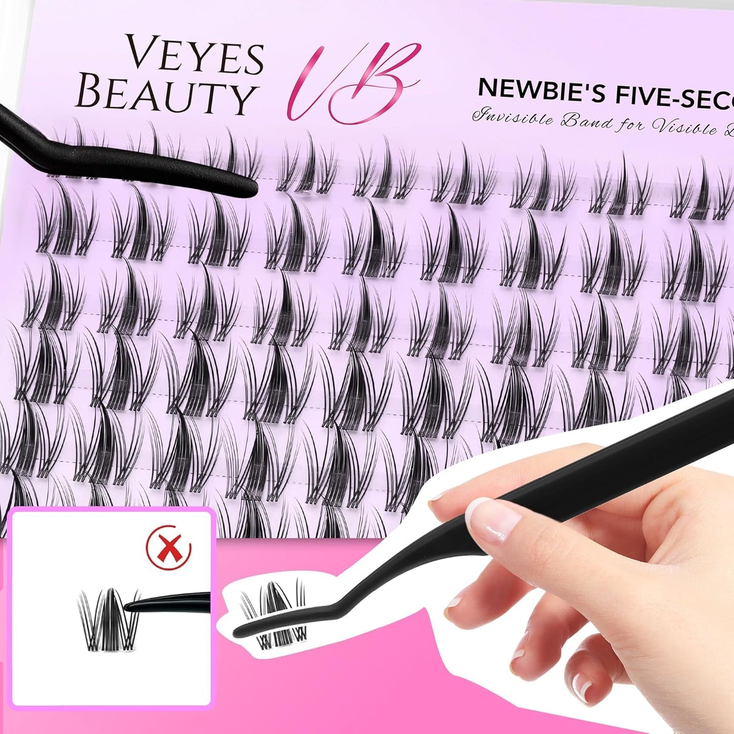 VEYESBEAUTY Extensiones de Pestañas en Racimo Banda Delgada e Invis...