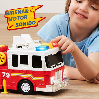 JOYIN Camión de Bomberos Extra Grande para Niños Pequeños con Escalera de 33 Pulgadas, Luces y Bomba Rociadora, Vehículo de Emergencia Grande, Juguetes para Niños de 3, 4, 5, 6, 7 Años de Edad, Regalo