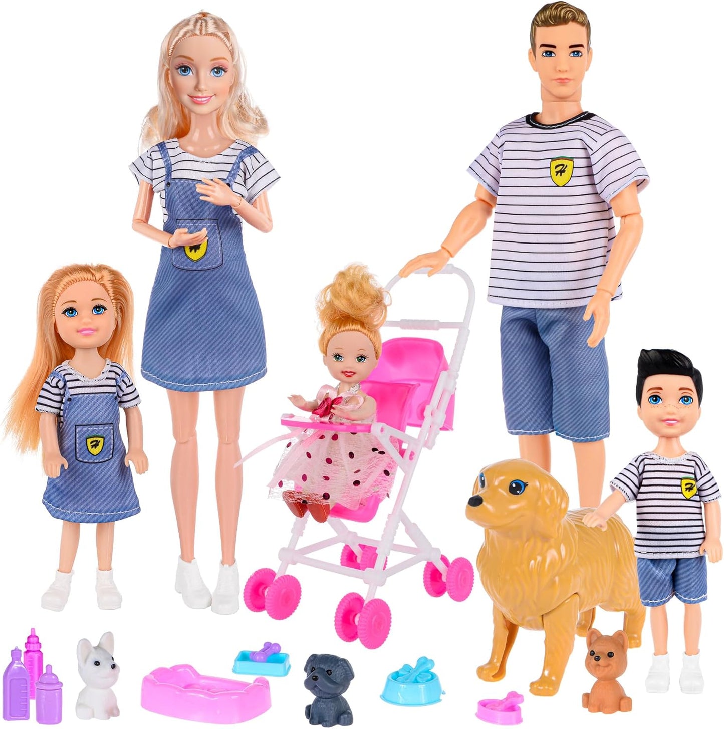 Set de juego familiar de muñecas dollbie con carriola de bebé - 6 p...