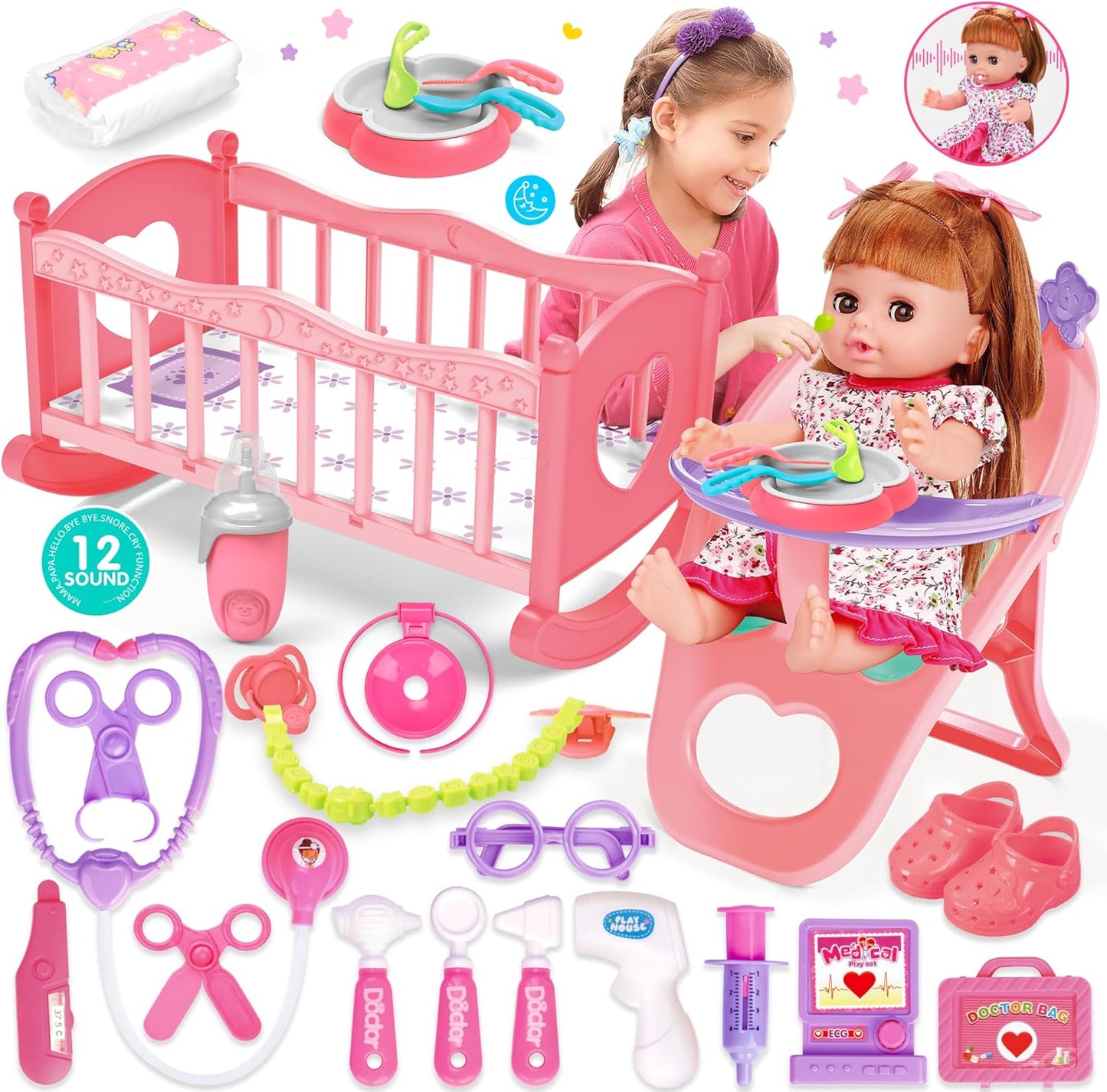 Juego de juguetes para muñecas de bebé, juguetes de muñeca de 14...