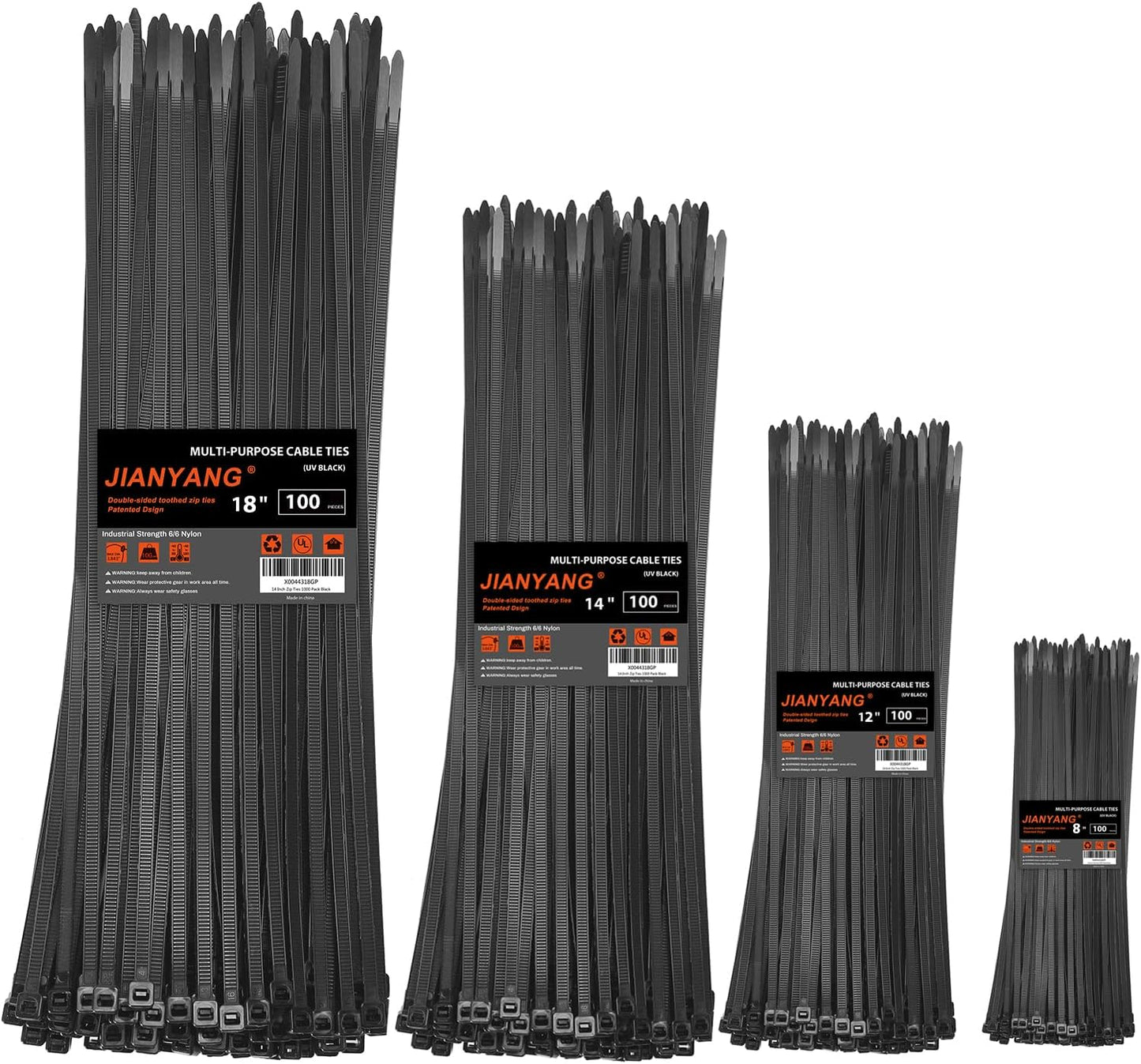 Bridas de Cables de Tamaño Surtido, 8+12+14+18 Pulgadas con Dientes...
