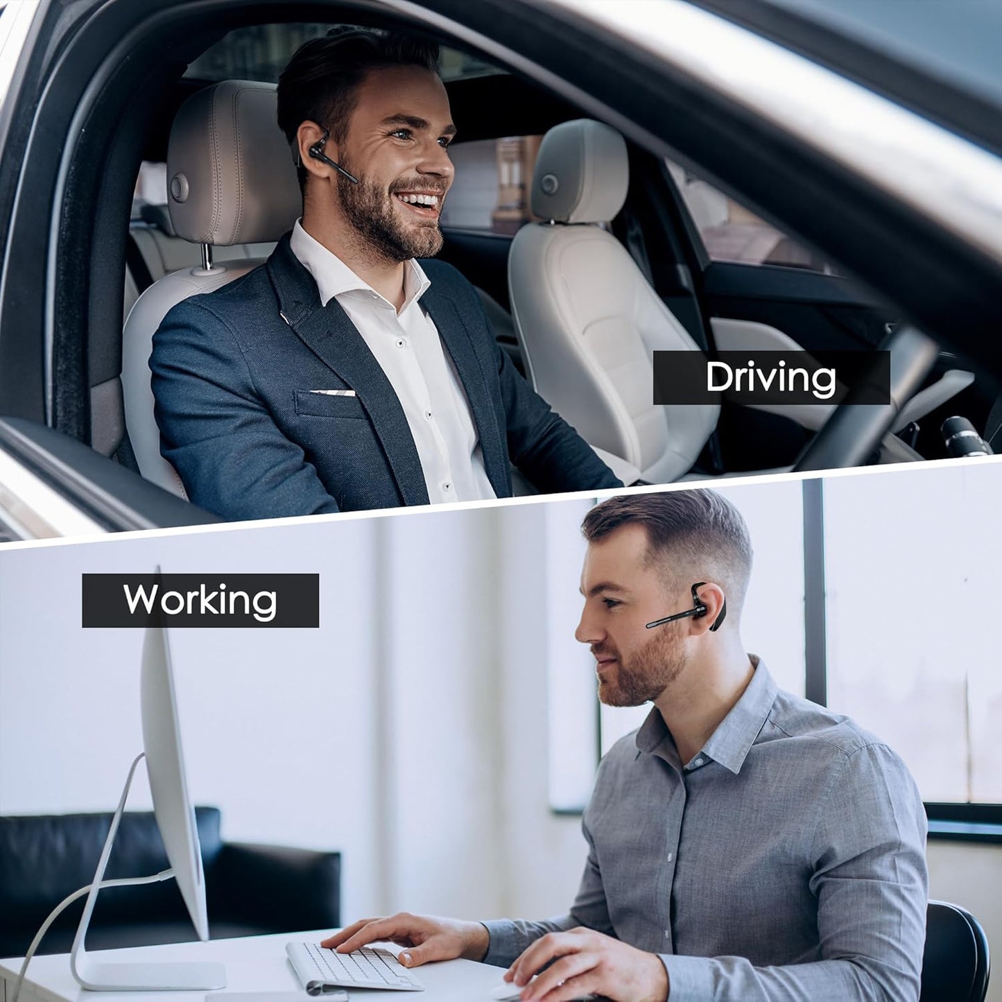 Auriculares Bluetooth V5.3, auricular inalámbrico con funda de carga de 1000 mAh, tiempo de conversación 96 horas, auriculares con cancelación de ruido manos libres con micrófono dual para
