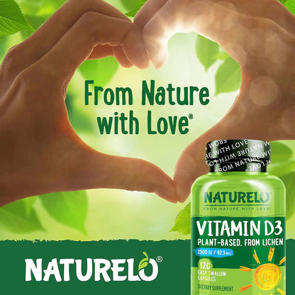 NATURELO Vitamina D - 2500 UI - A base de plantas de liquen - Suple...