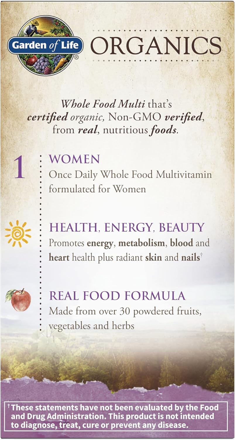 Suplemento multivitamínico orgánico Garden of Life, para mujer, tab...