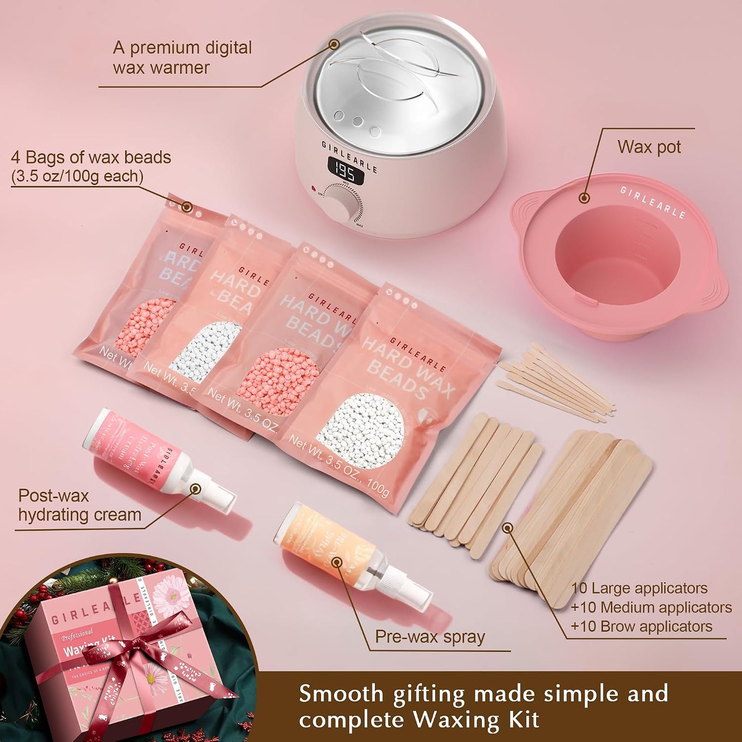 GIRLEARLE Kit de cera digital premium para mujeres con piel sensibl...