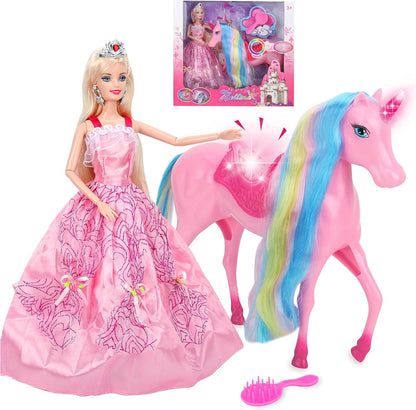 BETTINA Juego de muñecas de princesa unicornio con luz mágica, jugu...