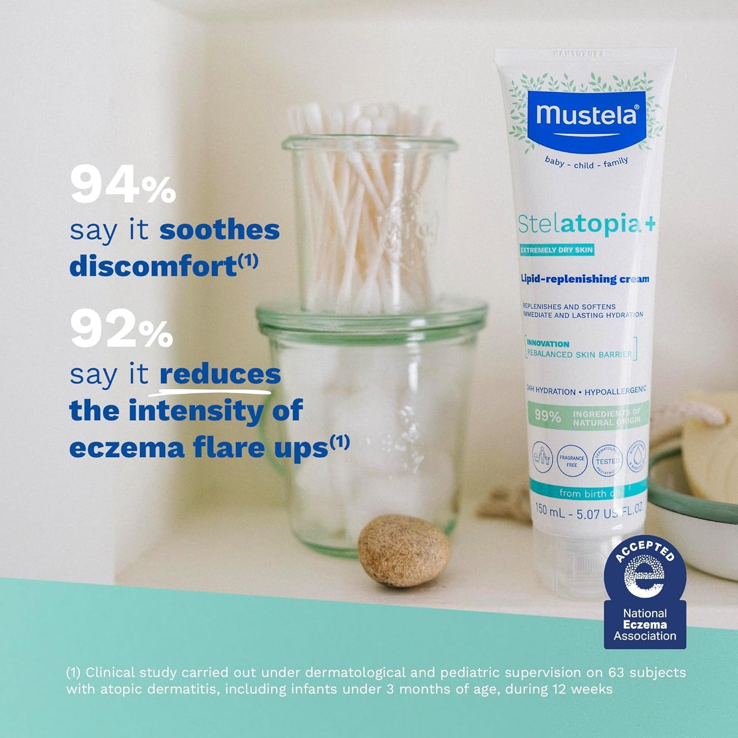 Mustela Stelatopia+ - Crema Reparadora de Lípidos - Hidratante para Piel con Tendencia al Eczema - Con Aceite Natural de Girasol y Prebiótico - Verificado por EWG - Para Bebés, Niños y Adultos - Sin