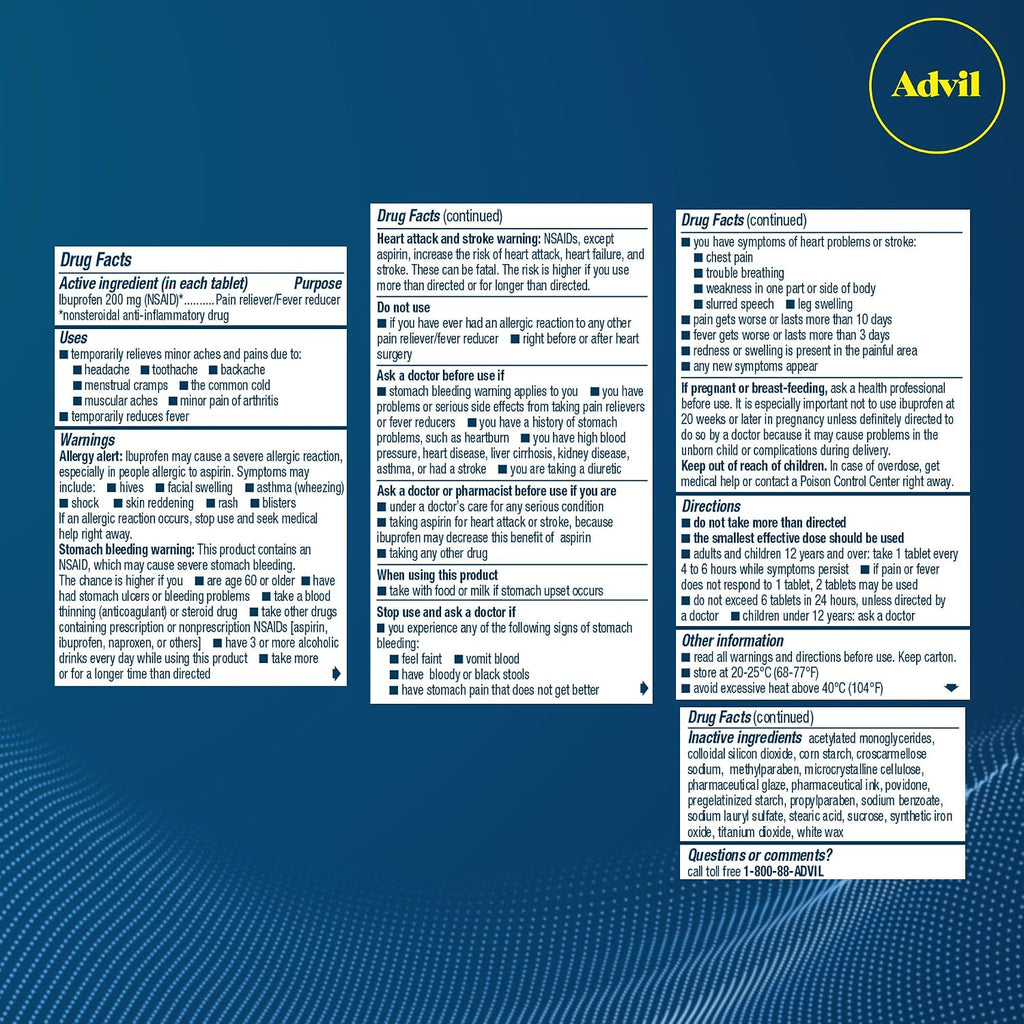 Advil Analgésico y reductor de fiebre, medicamento para aliviar el...