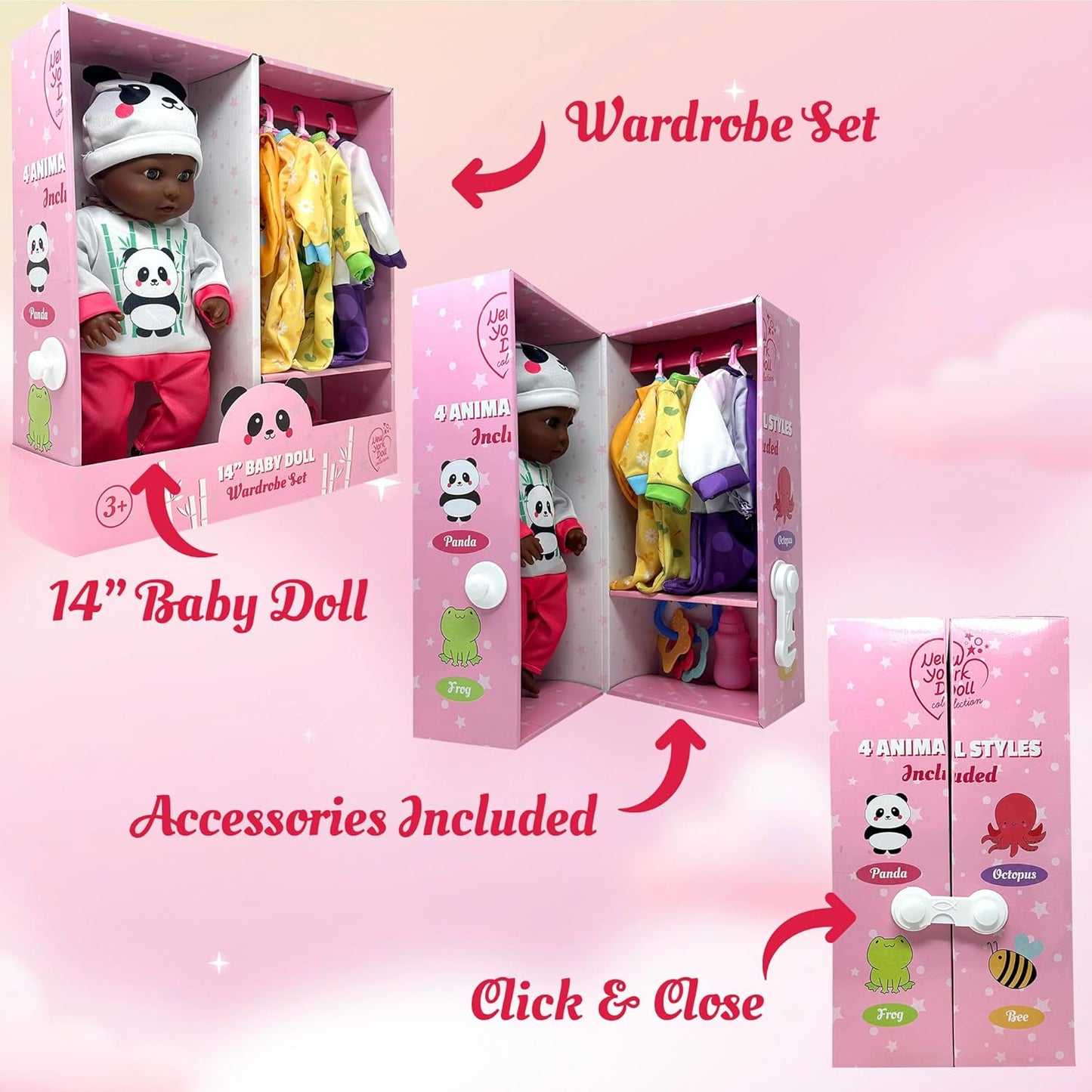 Muñeca de bebé de cuerpo suave con accesorios y 4 juegos de trajes...