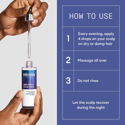 Nioxin Night Density Rescue Serum | Suero para engrosar el cabello durante la noche | Protege contra la rotura del cabello | Tratamiento intensivo con Oxydina | 2.4 onzas líquidas