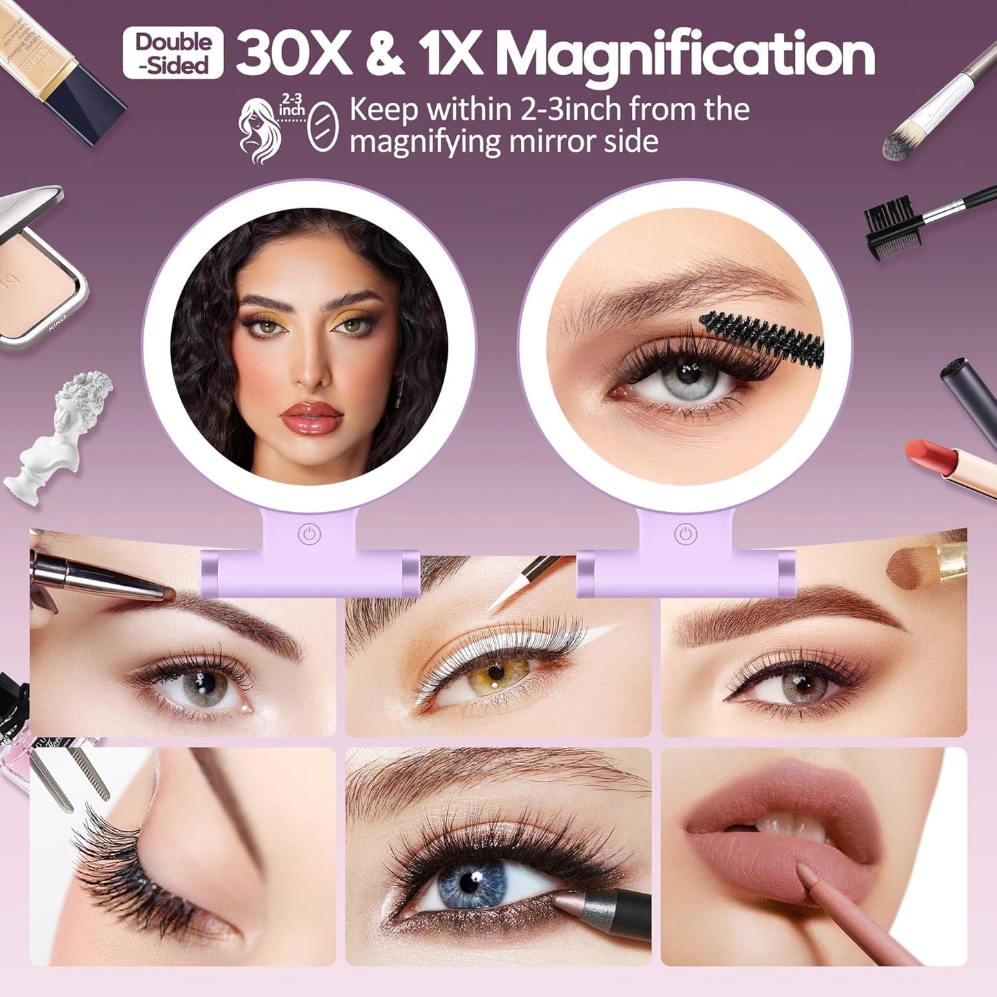 B Beauty Planet Espejo de aumento con luz 30X, espejo de maquillaje...