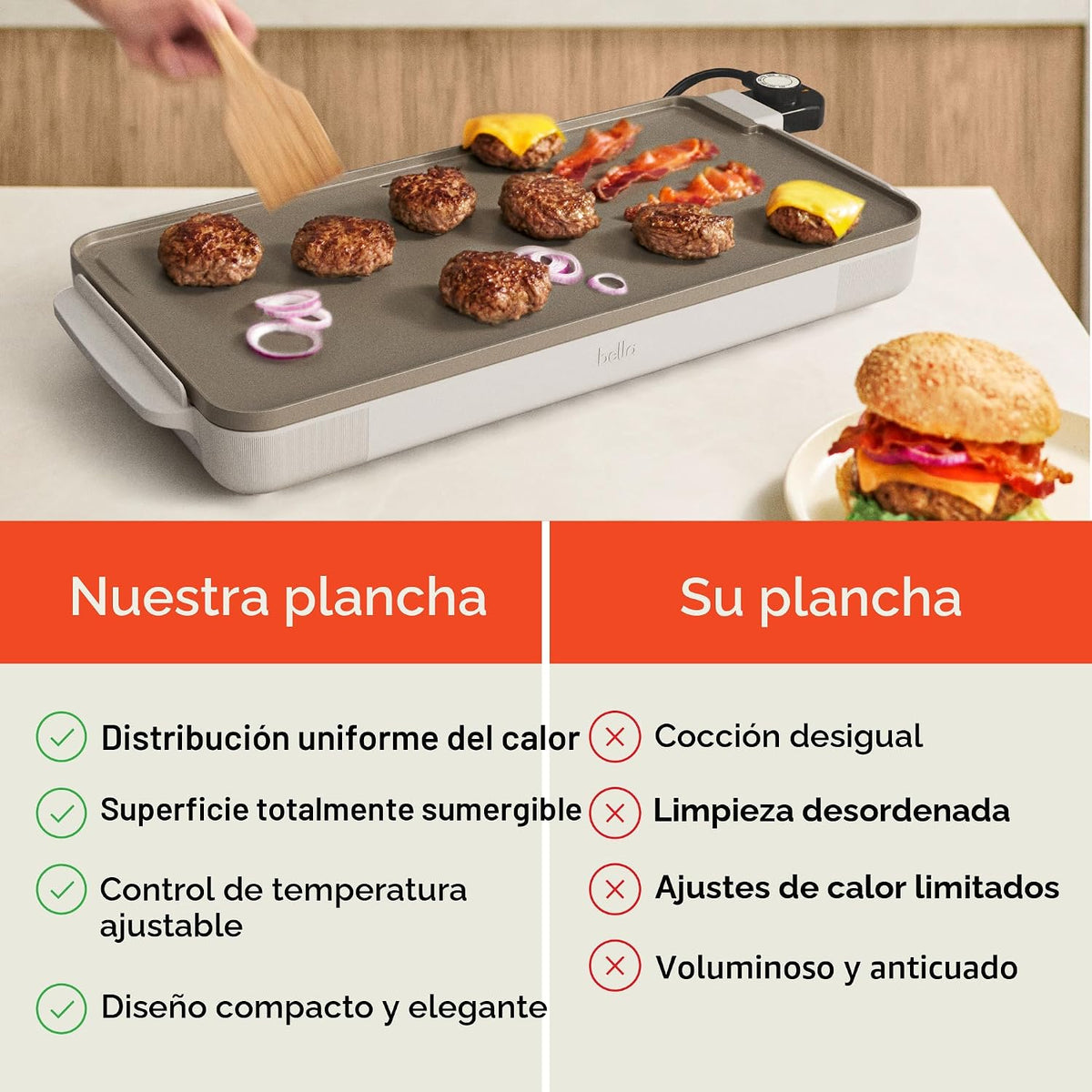 bella Plancha eléctrica de 12" x 22" con revestimiento anti...