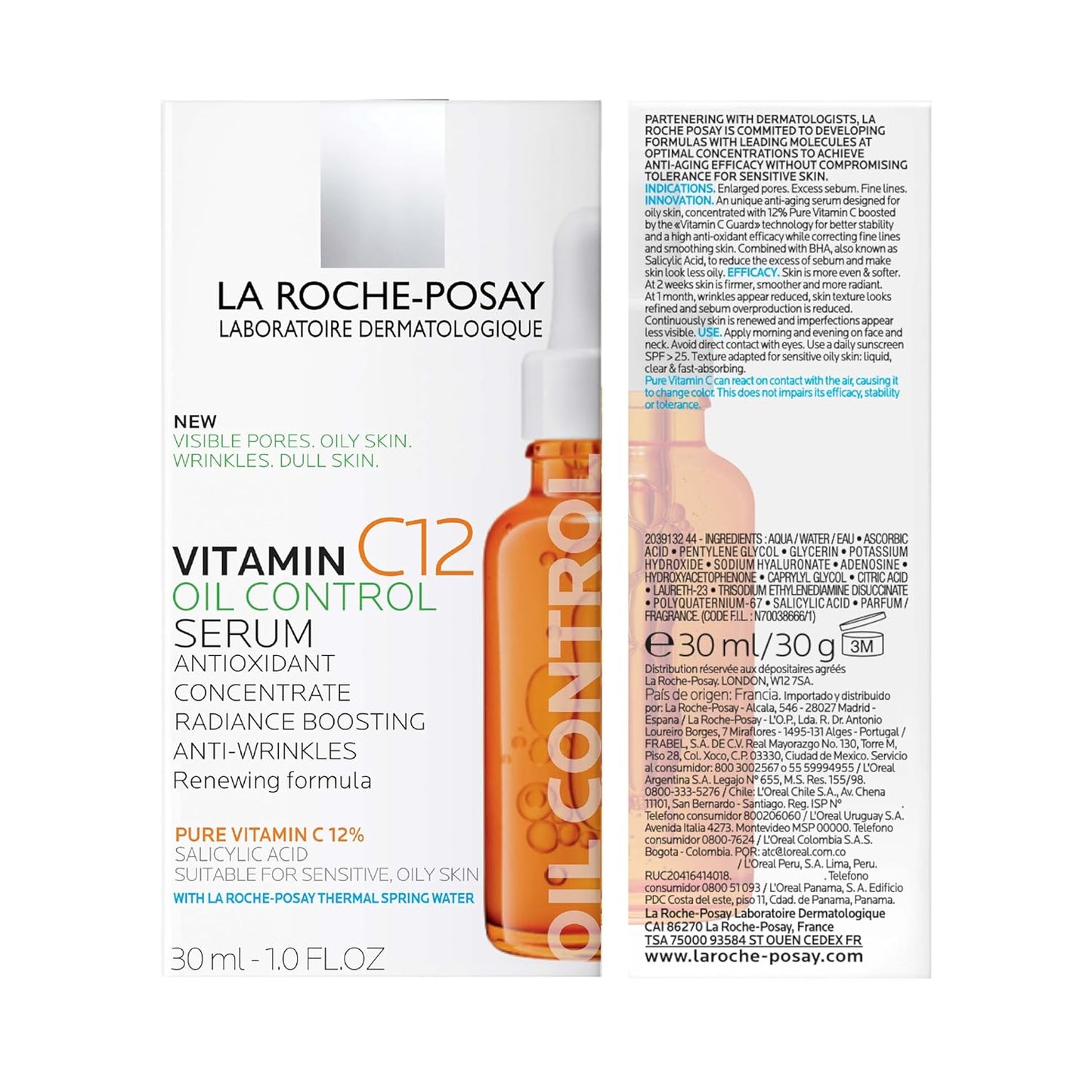 La Roche-Posay Suero puro de Vitamina C al 12% para cara con ácido...