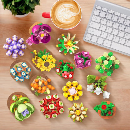 Paquete de 15 mini construcción de flores y plantas, 1314 piezas de suculentas de flores de 0.142 in, colección botánica, juguete de bloque para decoración del hogar, oficina, regalos de cumpleaños de Pascua para adultos, mujeres, niños y niñas mayores de