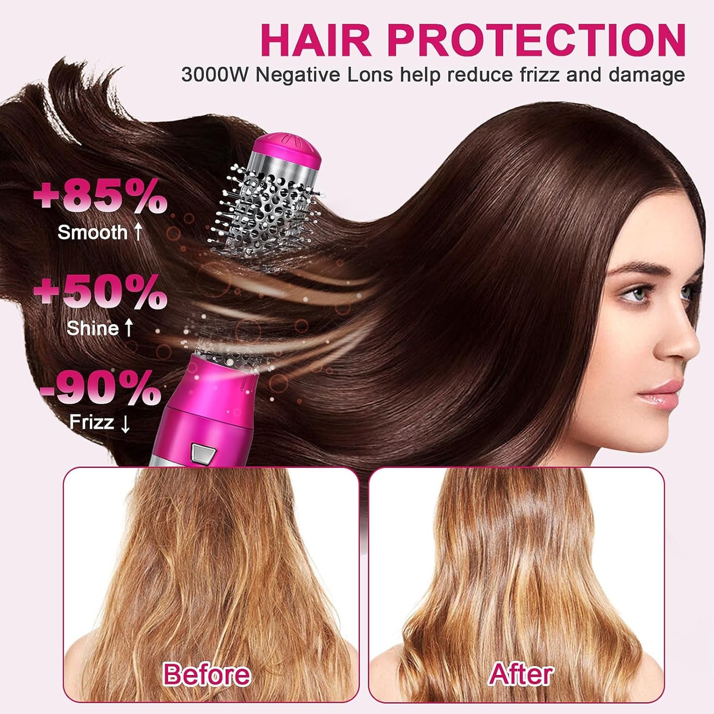 Juego de cepillos para secador, Air Sculpt 3 en 1 cepillo de aire caliente secador - Estilizador de peinado de salón para rizar, dar volumen y alisar con 3 cabezales intercambiables, cabello elegante