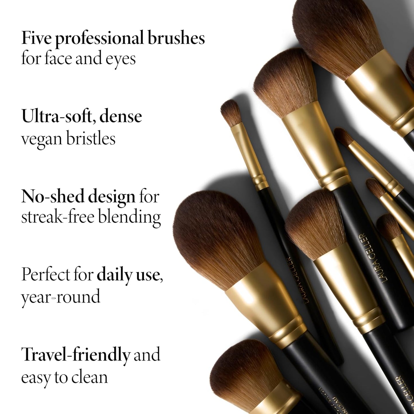 LAURA GELLER NEW YORK Pinceles de maquillaje profesional cosmético - Libre de crueldad - 05 cepillos de cara completa Set 5 piezas