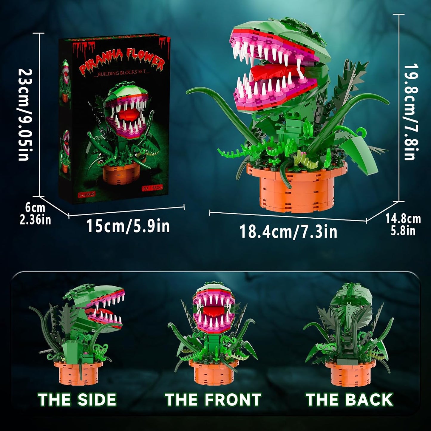 Set de bloques de construcción de Audrey 2 Flor Caníbal, Little Shop of Horrors Planta Piraña con Boca Abrirble, colección de juguetes, regalo de cumpleaños, Navidad, festivo, para fans de TV, niños