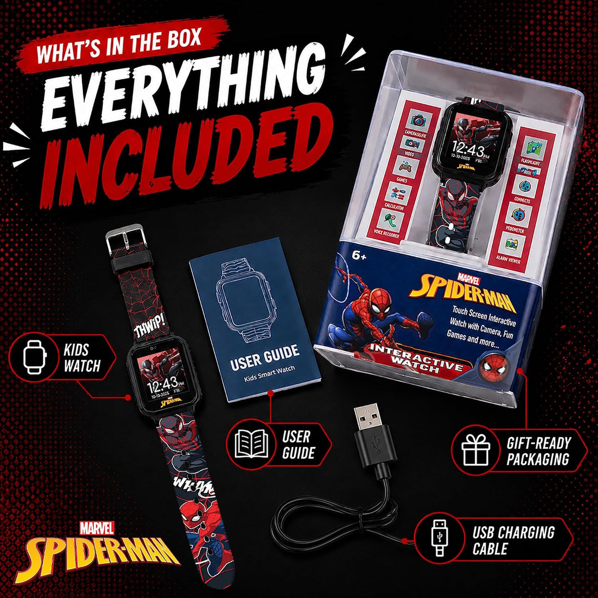 Marvel Spider-Man - Reloj inteligente para niños, reloj interactivo...