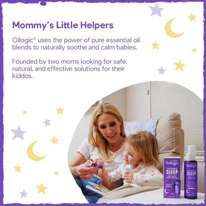 Oilogic Slumber & Sleep Bath Baby Essentials Set de regalo – Incluye gel de baño corporal, crema calmante, spray para dormir y aceites esenciales roll-on – Mezclas de sueño, comodidad y bienestar