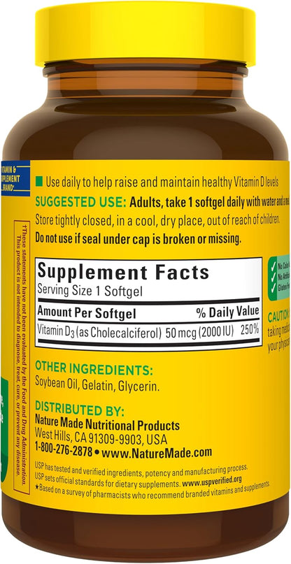 Nature Made Vitamina D3 2000 UI (50 mcg), suplemento de vitamina D...