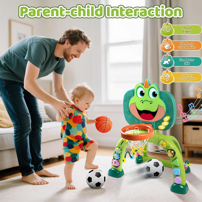 Marstone Juguetes para Bebés para Regalos de Niño de 1 Año: Aro de Baloncesto para Niños Pequeños y Centro de Actividades de Portería de Fútbol Juguetes con Sonido y Música para Niños de 1-3, Regalo