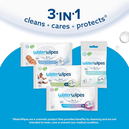 WaterWipes Sensitive+ Toallitas 3 en 1 para Recién Nacidos y Bebés,...