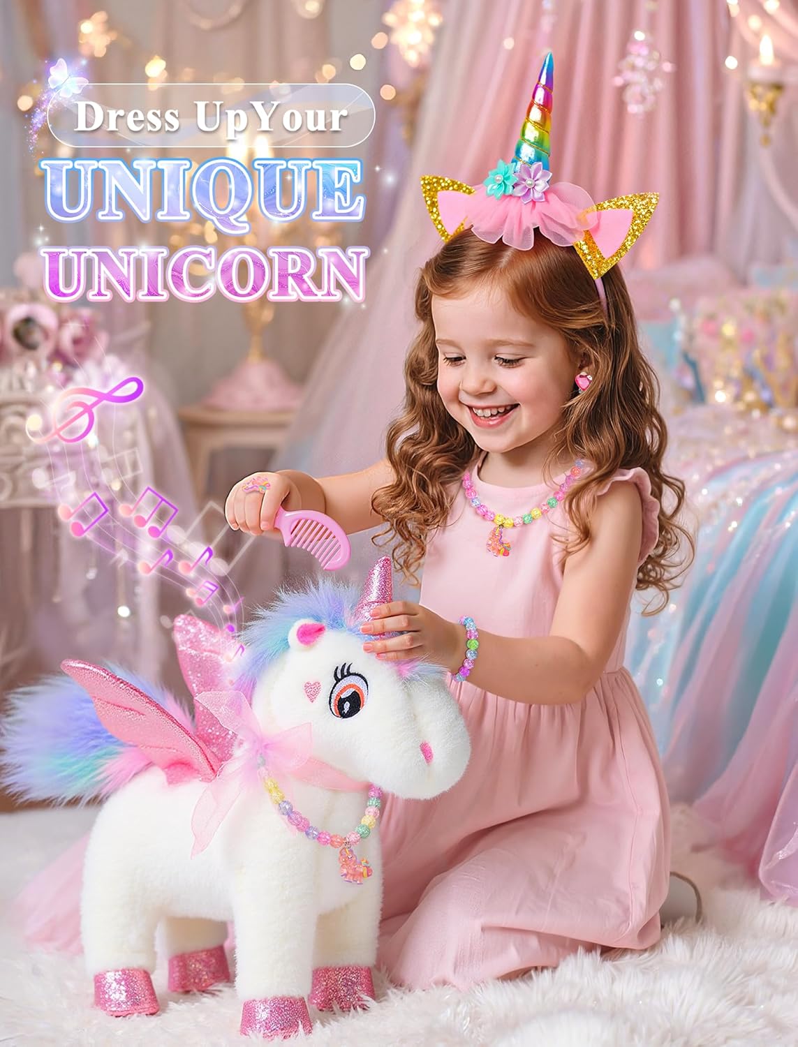 Juguetes de unicornio para niñas de 4 a 6 años, regalos de unicornio, unicornio interactivo que camina, habla, canta con capa de princesa iluminada, juguete de peluche de unicornio con