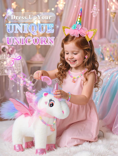 Juguetes de unicornio para niñas de 4 a 6 años, regalos de unicornio, unicornio interactivo que camina, habla, canta con capa de princesa iluminada, juguete de peluche de unicornio con